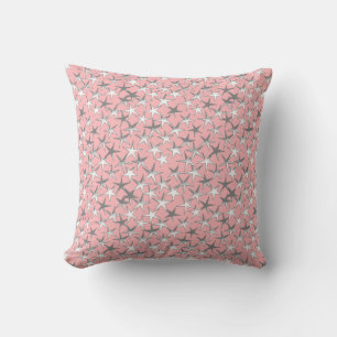 Silver stars, on shell pink throw pillow