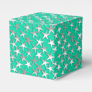 Silver stars on turquoise favor box