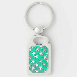 Silver stars on turquoise keychain