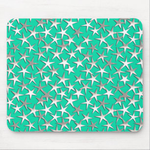 Silver stars on turquoise mouse pad