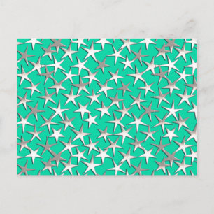 Silver stars on turquoise postcard