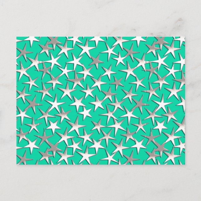 Silver stars on turquoise postcard (Front)