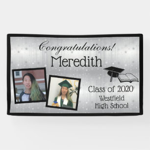Silver Stars Personalized Two Photo Graduation Banner