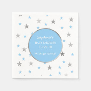Silver Stars Twinkle Baby Shower decor, blue boy Napkin