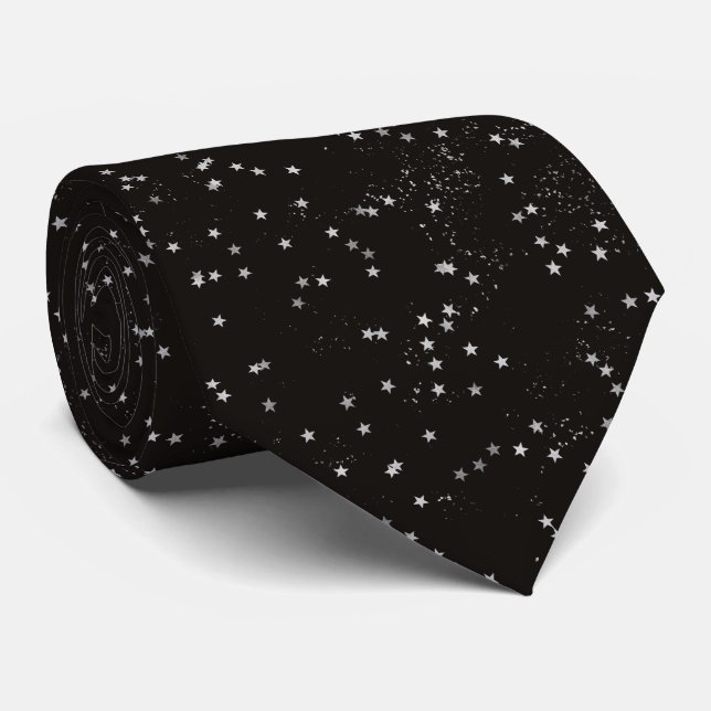 Silver Stars Unique and Fun Tie (Rolled)