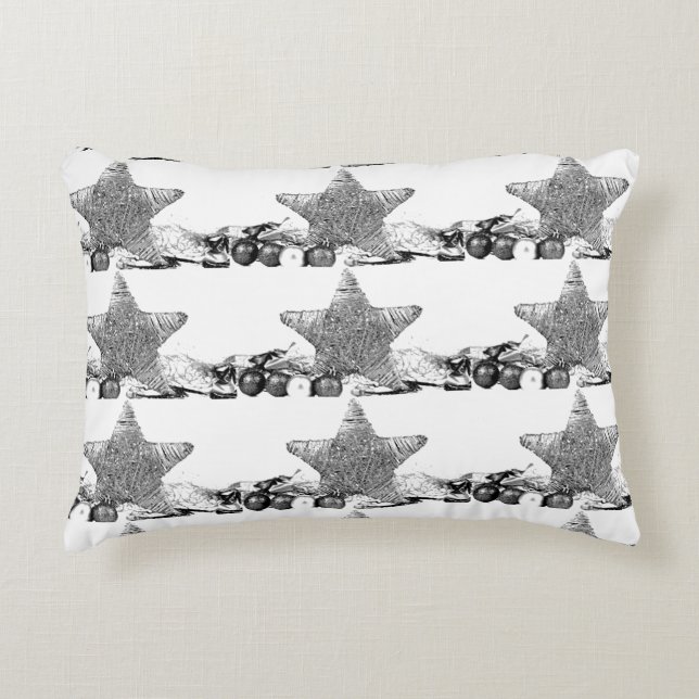 SILVER "STARS" WITH "SILVER" BACK CHRISTMAS ACCENT PILLOW (Front)