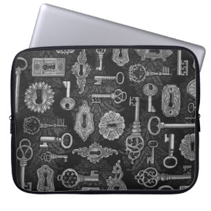 Silver Steampunk Keys and Key Holes Laptop Sleeve