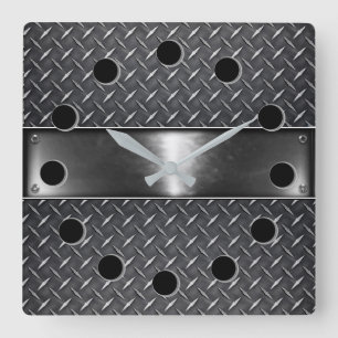 Silver Steel Square Wall Clock