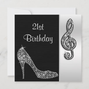 Silver Stiletto & Treble Cleft 21st Birthday Invitation