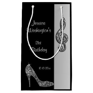 Silver Stiletto & Treble Cleft 21st Birthday Small Gift Bag