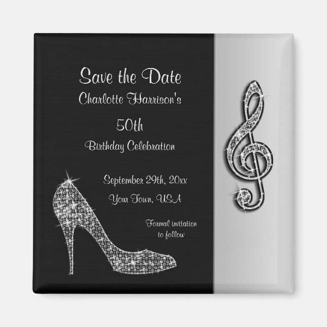 Silver Stiletto & Treble Cleft 50th Save The Date Magnet (Front)