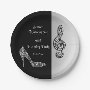 Silver Stiletto & Treble Cleft Birthday Paper Plate