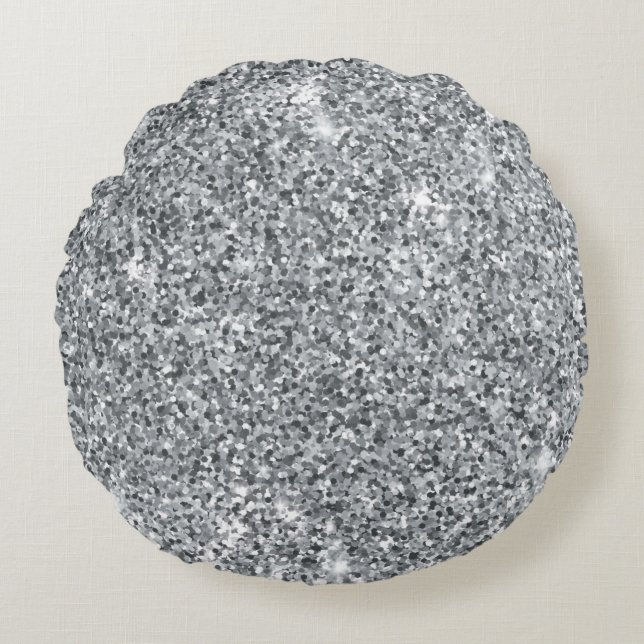 Silver Stone Gary Gold Marble Purple Glitter Round Pillow (Front)