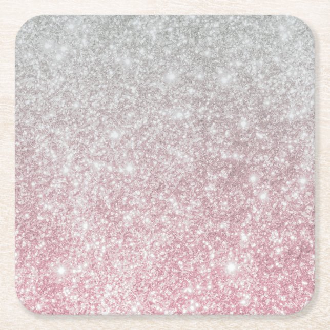 Silver Stone Gary Gold Marble Purple Glitter Square Paper Coaster (Front)