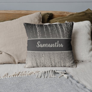 Silver Streaks Metallic Stripe Modern Elegant Throw Pillow