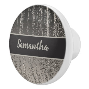 Silver Streaks Metallic Stripe Pattern Modern Ceramic Knob