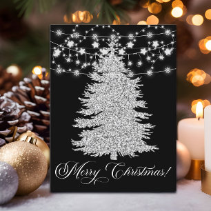 Silver String Light Christmas Tree Merry Christmas Holiday Postcard