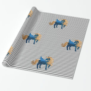 Silver Stripe Navy Unicorn BIRTHDAY WEDDING WRAP Wrapping Paper