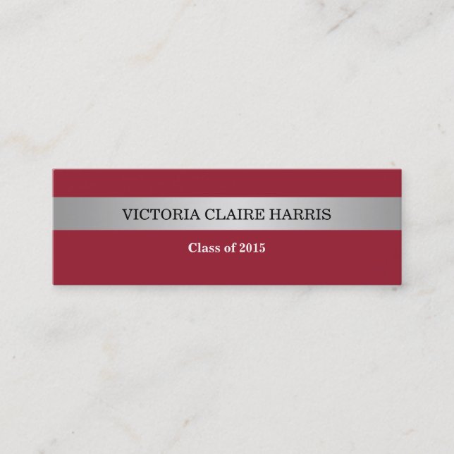 Silver stripe red class year graduate name card (Front)