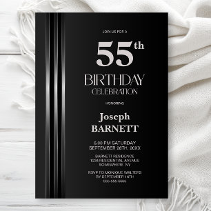 Silver Striped Black Grey 55th Birthday Party Invitation