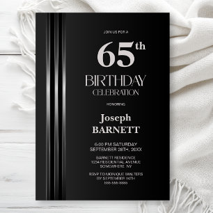 Silver Striped Black Grey 65th Birthday Party Invitation