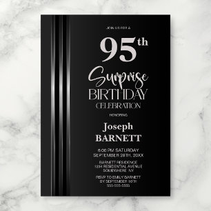 Silver Striped Black Grey 95th Surprise Birthday Invitation