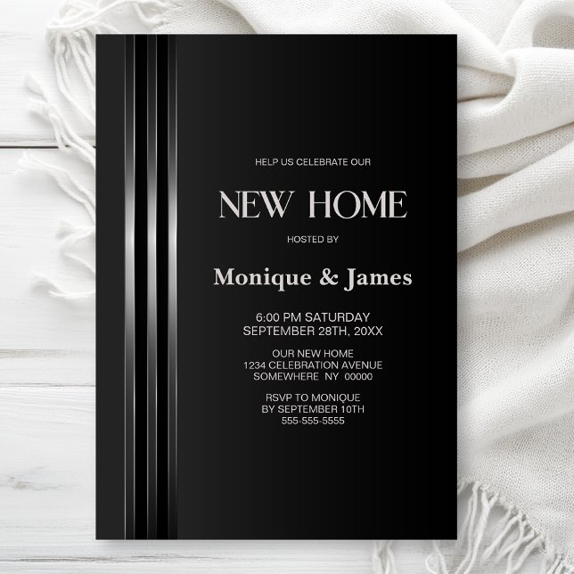 Silver Striped Black Grey Housewarming Party Invitation (Creator Uploaded)