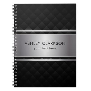 Silver Stripes Black Background Notebook