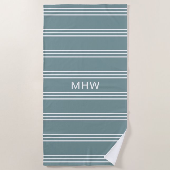 Silver Stripes custom monogram beach towel (Front)