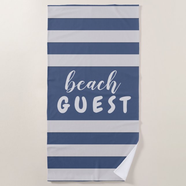 Silver Stripes Custom Text Beach GUEST Beach Towel (Front)