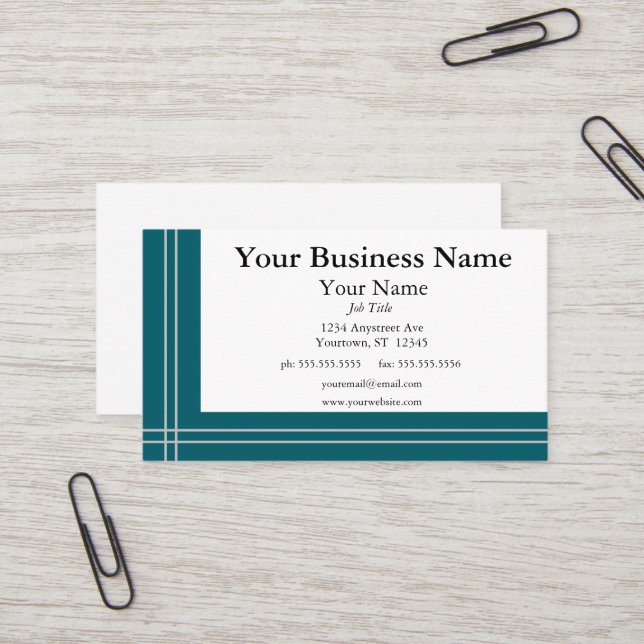 Silver Stripes on Teal Borders Generic Business Card (Front/Back In Situ)