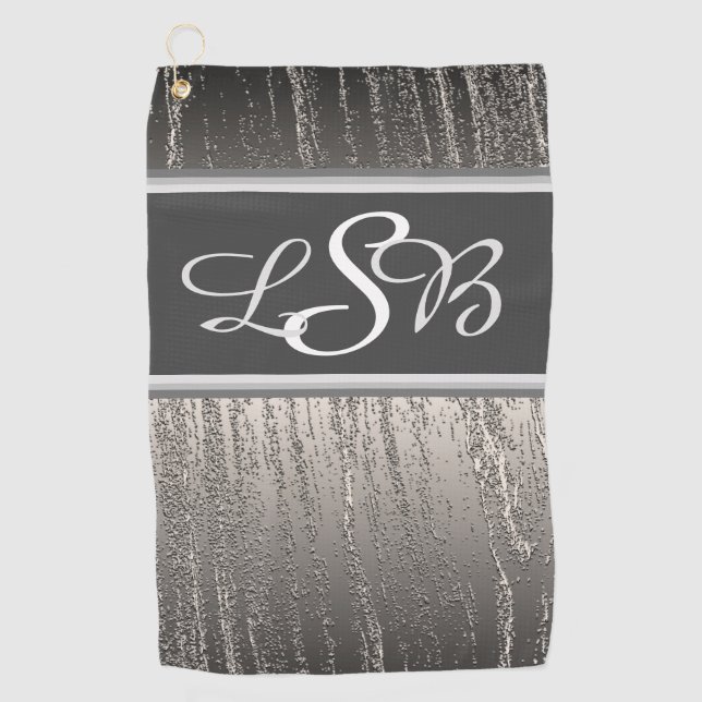 Silver Stripes Vertical Liquid Metal Monogram Golf Towel (Front)