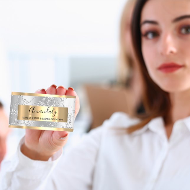 Silver Strokes Marble Beauty Shop Grey Grey Business Card (Silver Strokes Marble Beauty Shop Gray Grey Business Card)