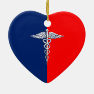 Silver Style Caduceus Medical Symbol League Ceramic Ornament