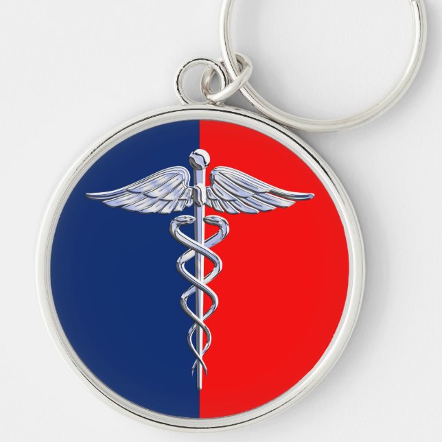 Silver Style Caduceus Medical Symbol League Keychain (Front)