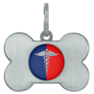 Silver Style Caduceus Medical Symbol League Pet Tag