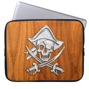 Silver Style Pirate on Teak Veneer Laptop Sleeve