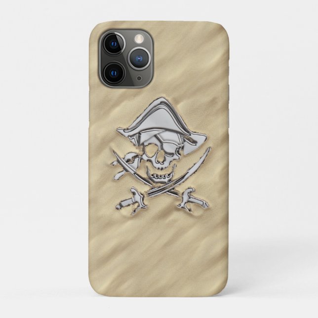 Silver Style Pirate Skull on the Beach Case-Mate iPhone Case (Back)