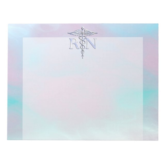 Silver Style RN Caduceus Medical Mother Pearl Notepad (Front)