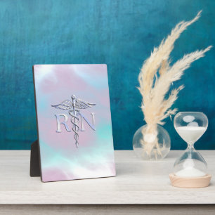 Silver Style RN Caduceus Medical Mother Pearl Plaque