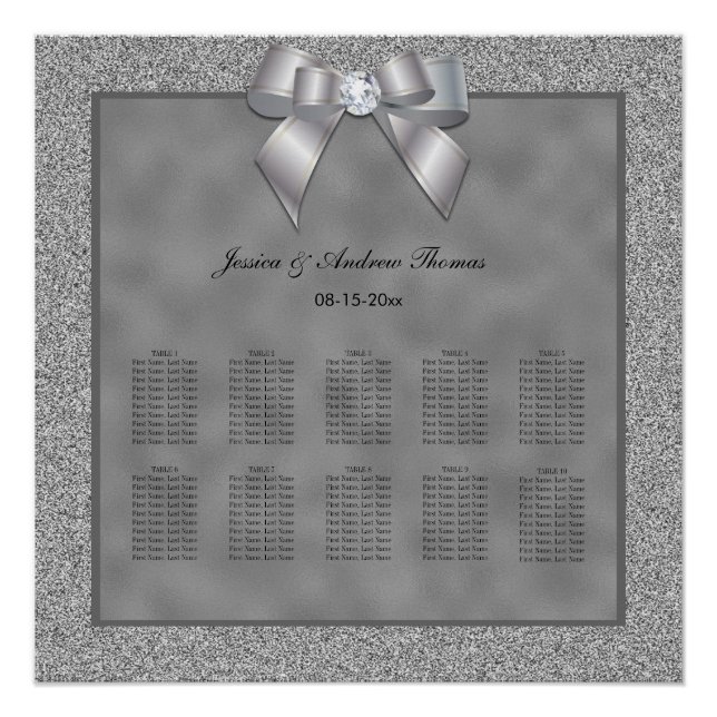 Silver & Stylish Glitter Wedding Seating Chart (Front)