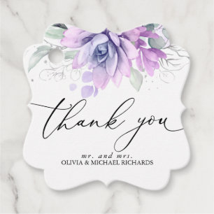 Silver Succulents Greenery Wedding Thank You Favour Tags