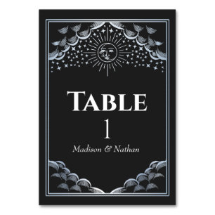 Silver Sun and Moon Tarot Wedding Table Number