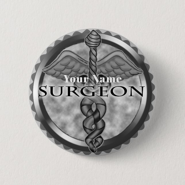 Silver surgeon  2 inch round button (Front)