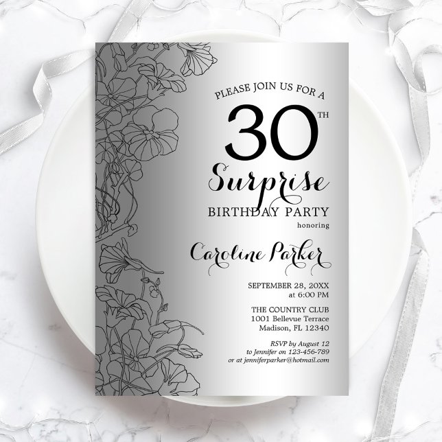 Silver Surprise 30th Birthday Party Invitation (Creator Uploaded)