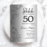 Silver Surprise 50th Birthday Invitation<br><div class="desc">Silver Surprise 50th Birthday Party Invitation. Glam feminine design featuring botanical accents and typography script font. Simple floral invite card perfect for a stylish female surprise bday celebration. Can be customized to any age. Printed Zazzle invitations or instant download digital printable template.</div>