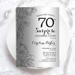 Silver Surprise 70th Birthday Party Invitation<br><div class="desc">Silver Surprise 70th Birthday Party Invitation. Glam feminine design featuring faux silver foil,  botanical accents and typography script font. Simple floral invite card perfect for a stylish female surprise bday celebration. Can be customized to any age. Printed Zazzle invitations or instant download digital printable template.</div>