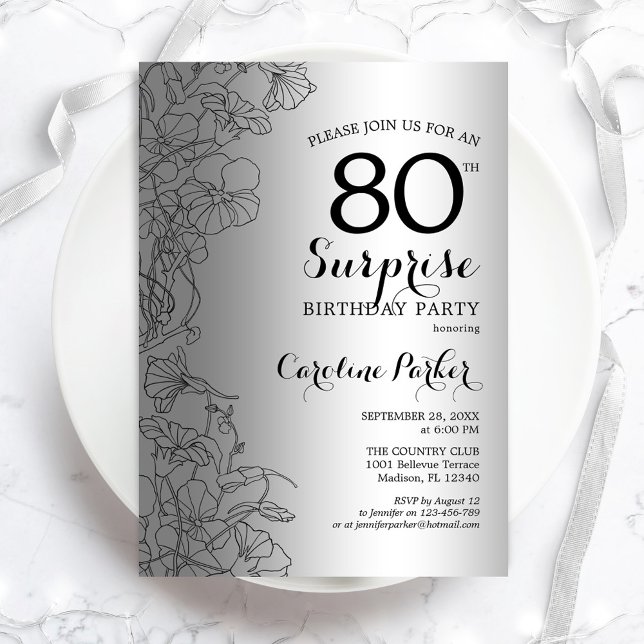 Silver Surprise 80th Birthday Party Invitation (Creator Uploaded)