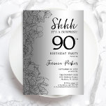 Silver Surprise 90th Birthday Invitation<br><div class="desc">Silver Surprise 90th Birthday Party Invitation. Glam feminine design featuring botanical accents and typography script font. Simple floral invite card perfect for a stylish female surprise bday celebration. Can be customized to any age. Printed Zazzle invitations or instant download digital printable template.</div>
