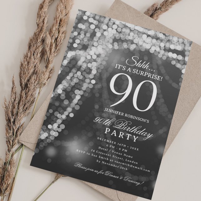 Silver | Surprise 90th Birthday Party  Invitation (Silver | Surprise 90th Birthday Party Invitation)